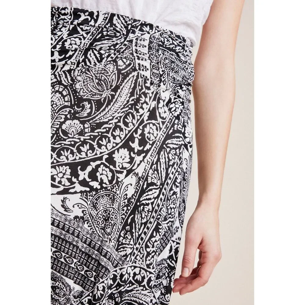 Anthropologie Maeve Issa Maxi Skirt in Black and White Print Size L